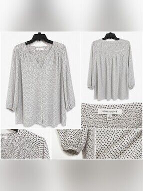 Rose + Olive Women’s 2X White Black Dot Print Babydoll Tunic Top 3/4 Sleeve Plus